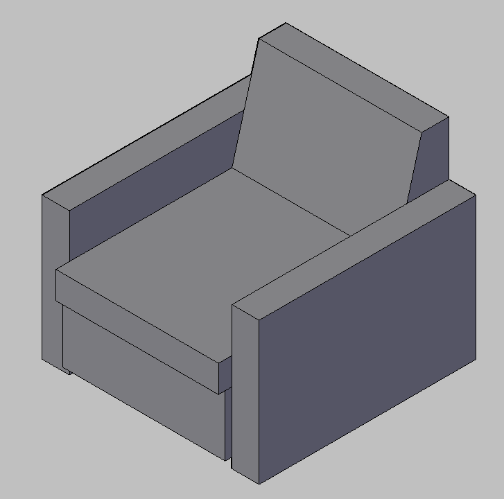 Bloque Autocad Vista de Sofa Diseño 01 Bibliot. 2D-3D en 3D